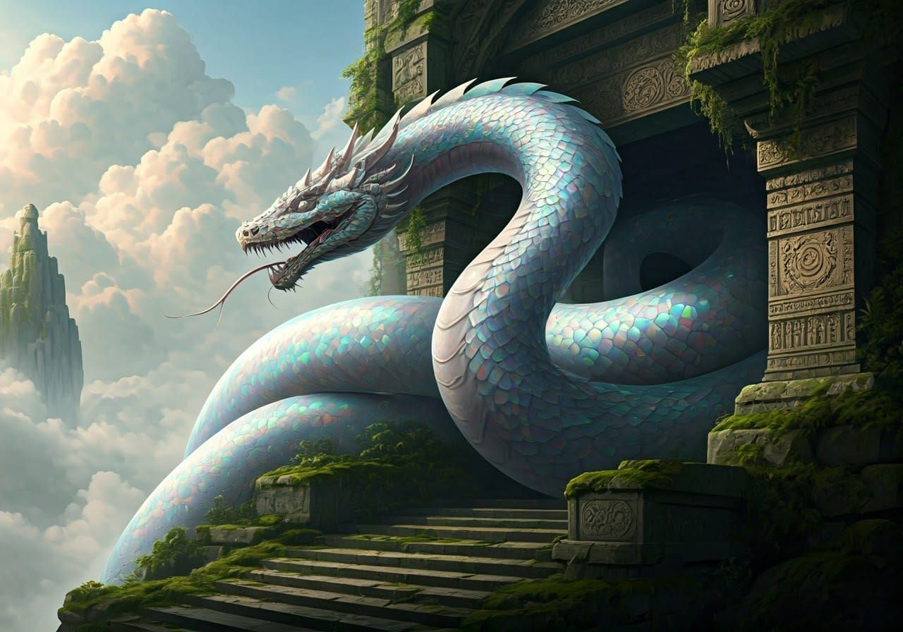 Ethereal Serpent Enshrined in Ancient Cloud Temple