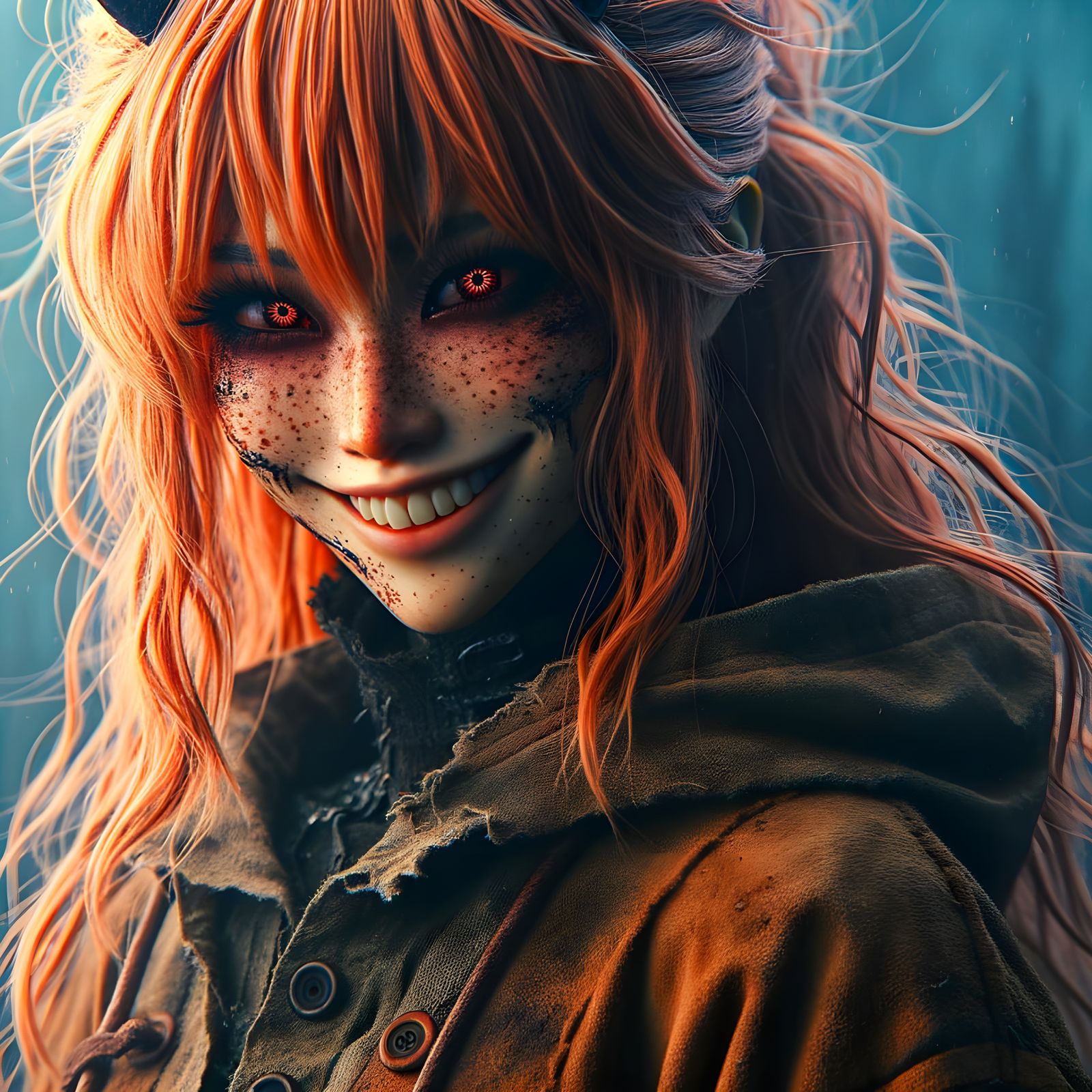 Evil Anime Demon with Gothic Hair in Grungy Swamp