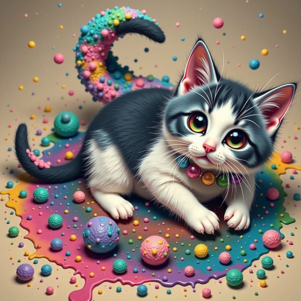 Cute Cat Plays in Iridescent Eyeshadow Palette