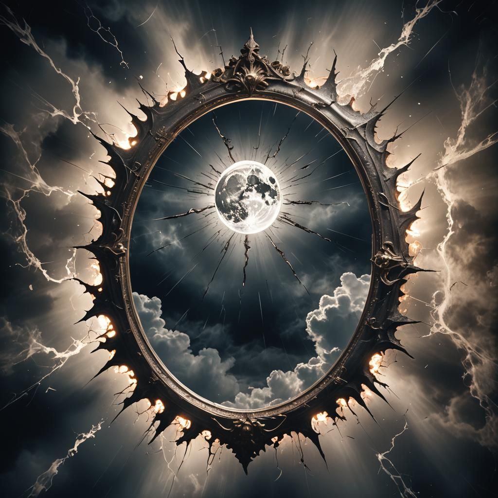 Cursed Mirror Shattered in Moonlight