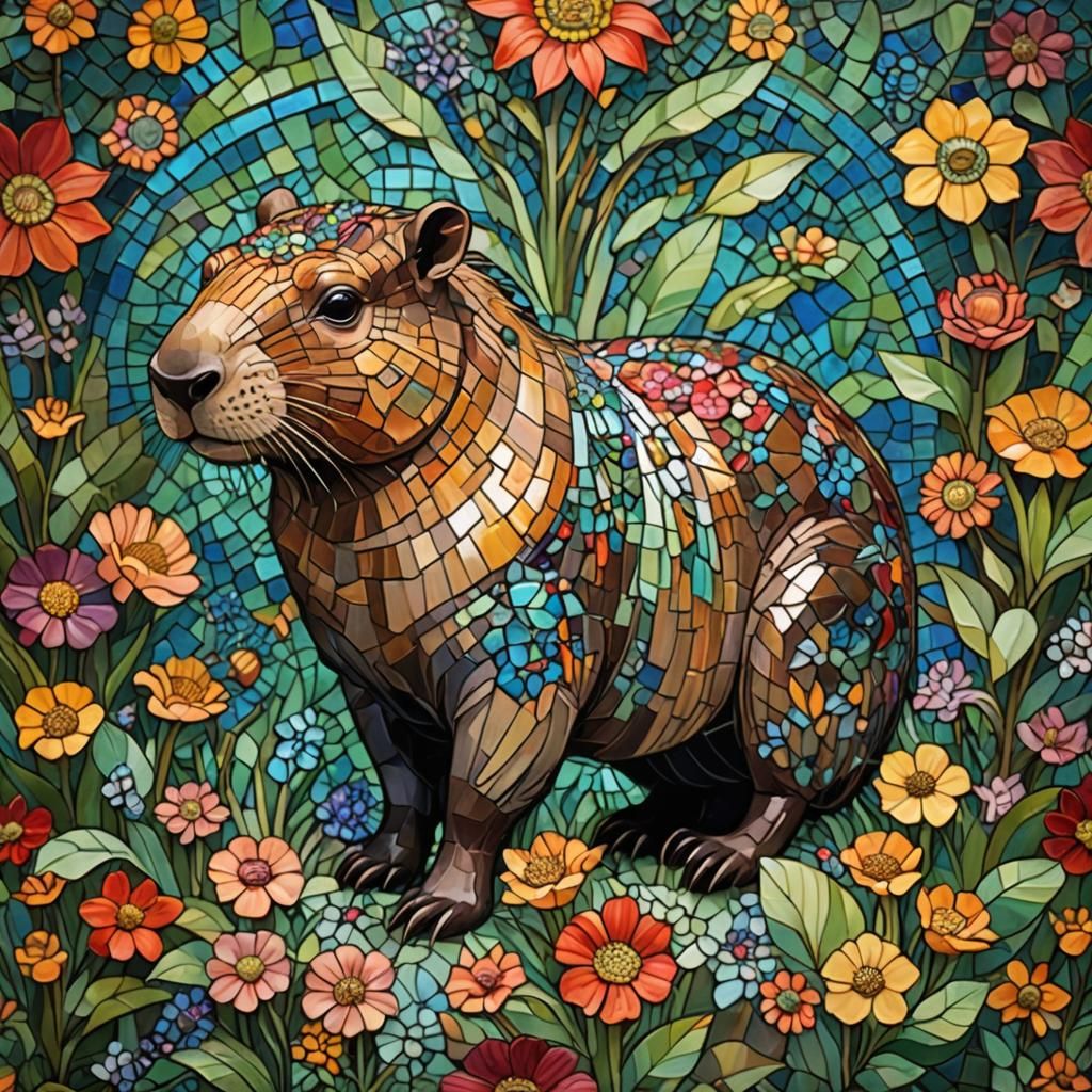 Art Nouveau Mosaic of a Capybara