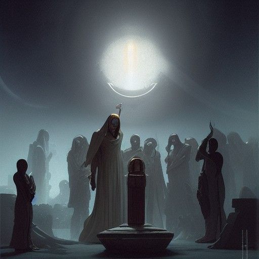 Sinister Saturn Worship Scene in Fantasy Style