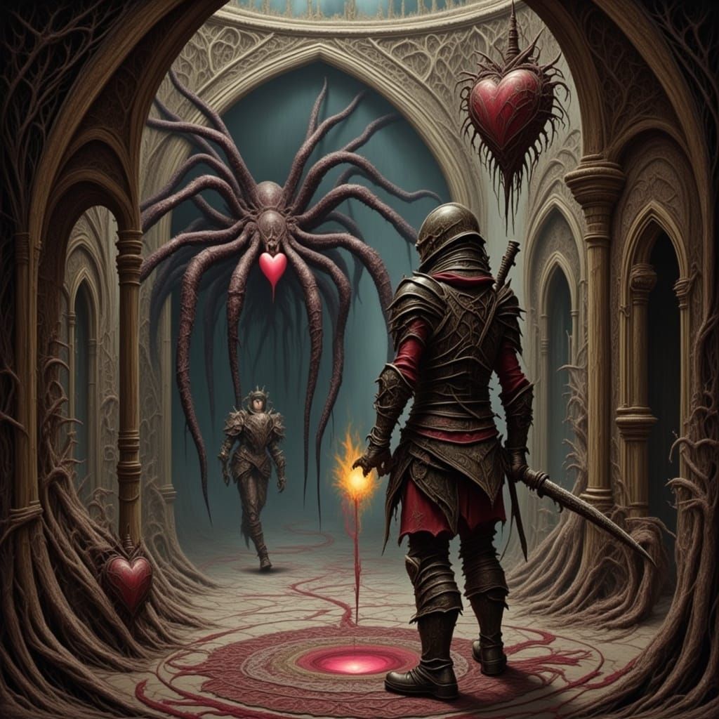 Brave Adventurer Meets Giant Spider and Glowing Heart in Anc...