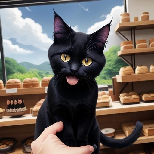 Jiji Black Cat in Bakery, Studio Ghibli Style