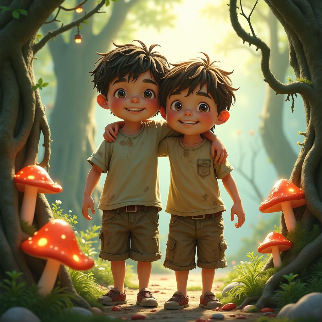 Boys' Friendship in Fantasy Landscape, Matte Painting