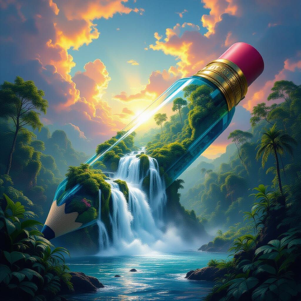 Miniature Waterfall in Giant Glass Pencil