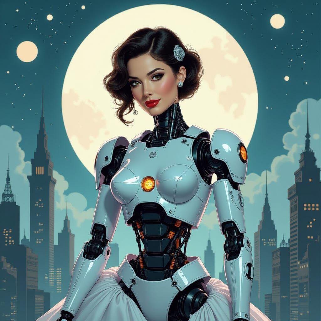 Robot Ballerina in Gritty Metropolis: Pin-Up Sci-Fi Art