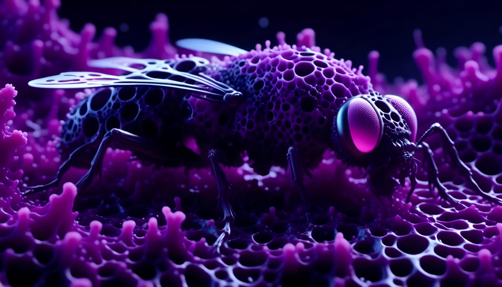 3D Mesh of Violet Fly Parasite in Neon Colors