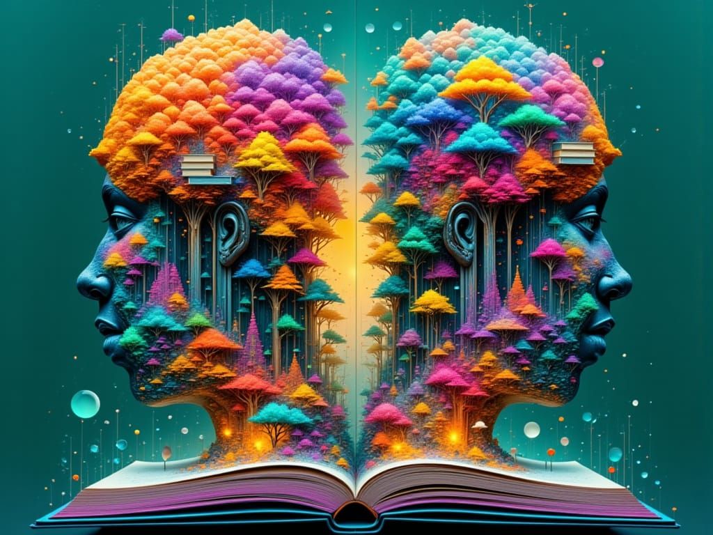 Vibrant 3D Brain Halves as Abstract Paper Art