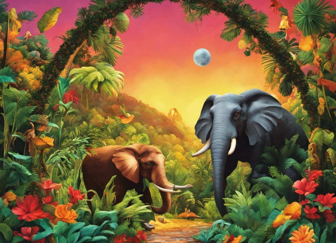 Elephants In Fantasy Jungle