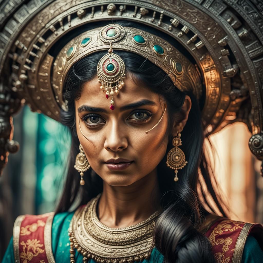 Cyborg Woman Emerges from Portal: Cinematic Still