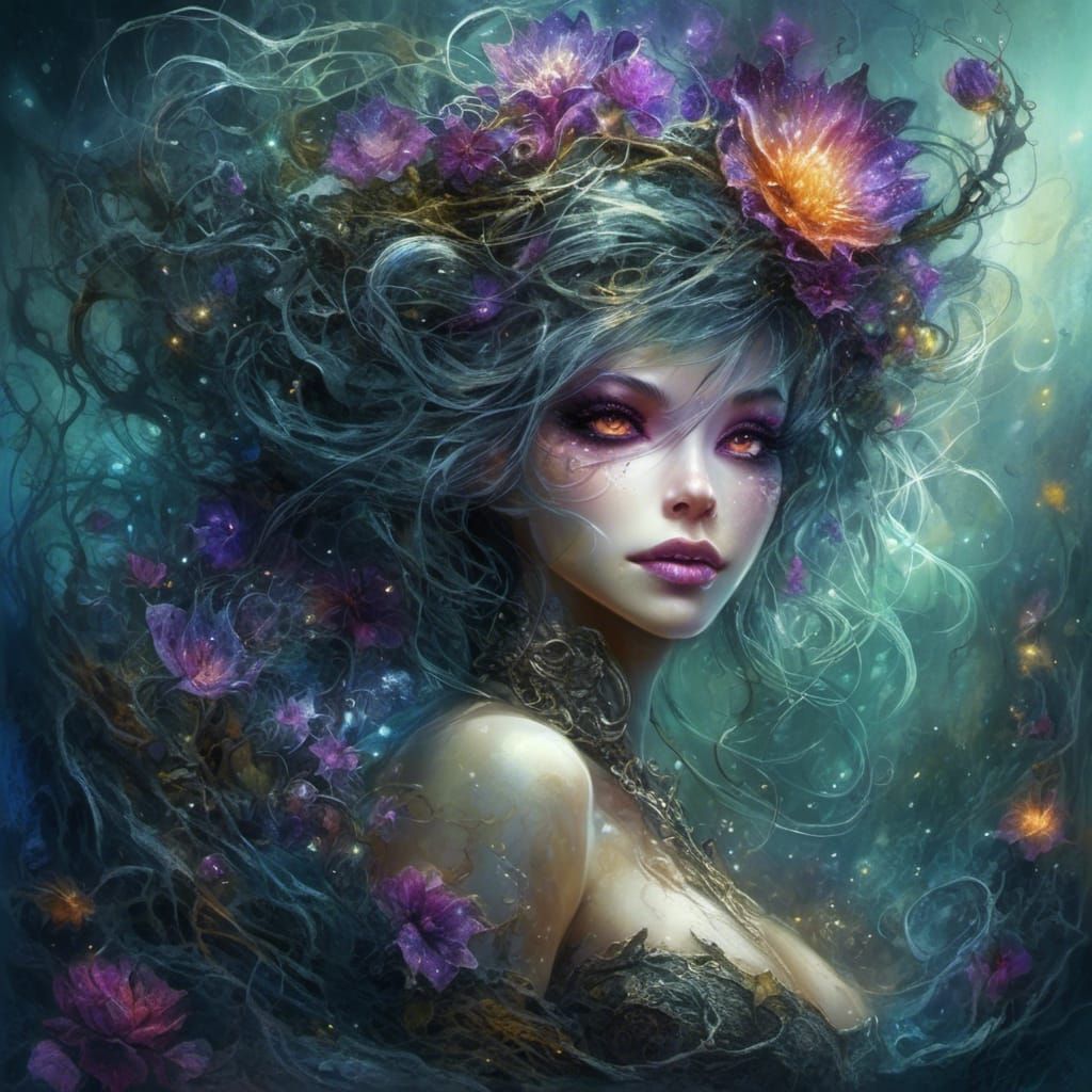 Surreal Dark Arts Portrait in Watercolor Impasto