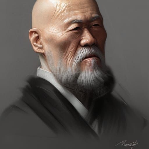 Morihei Ueshiba Portrait in Art Nouveau Style