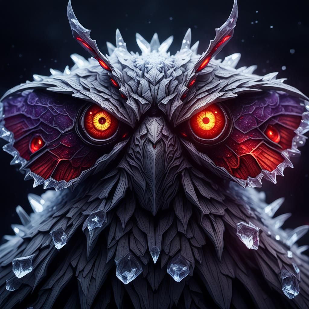 Icy Moth with Red Eyes in Dark Fantasy Art