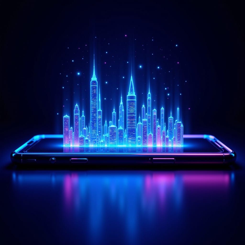 Futuristic Smartphone Hologram City Skyline
