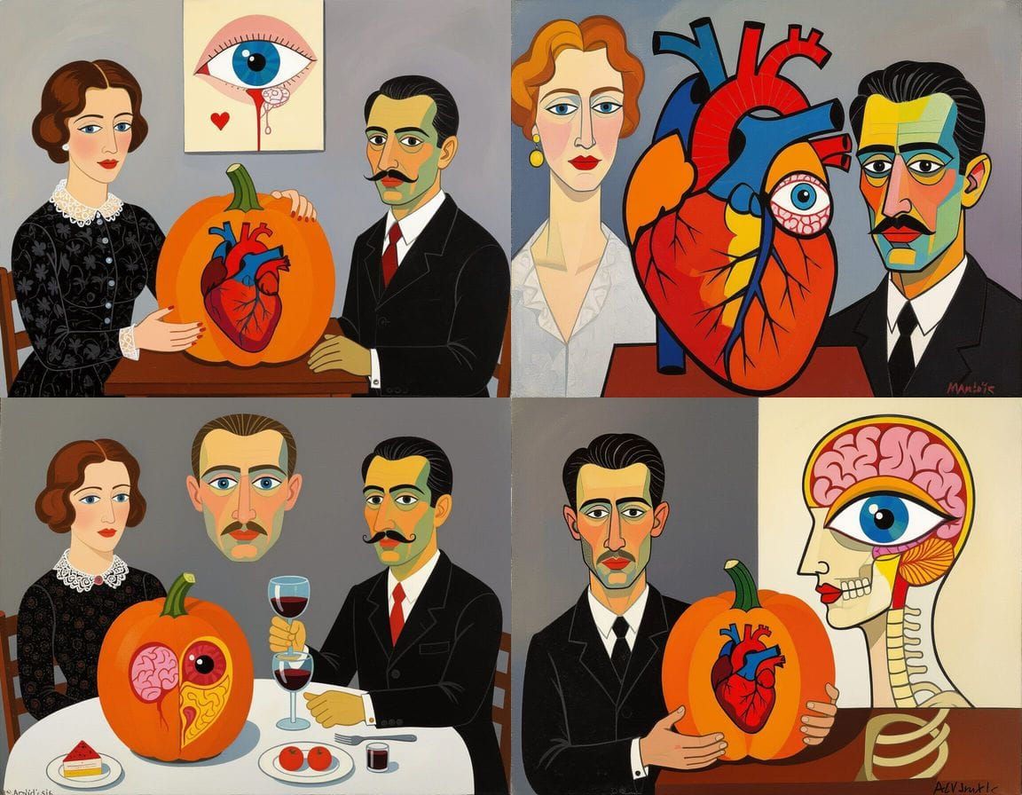 Macabre Valentine's Day Heart and Skeleton Nightmare Art