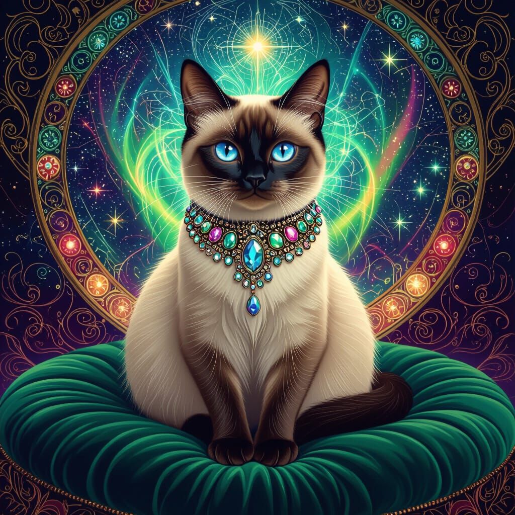 Siamese Cat in Opulent Art Nouveau Setting