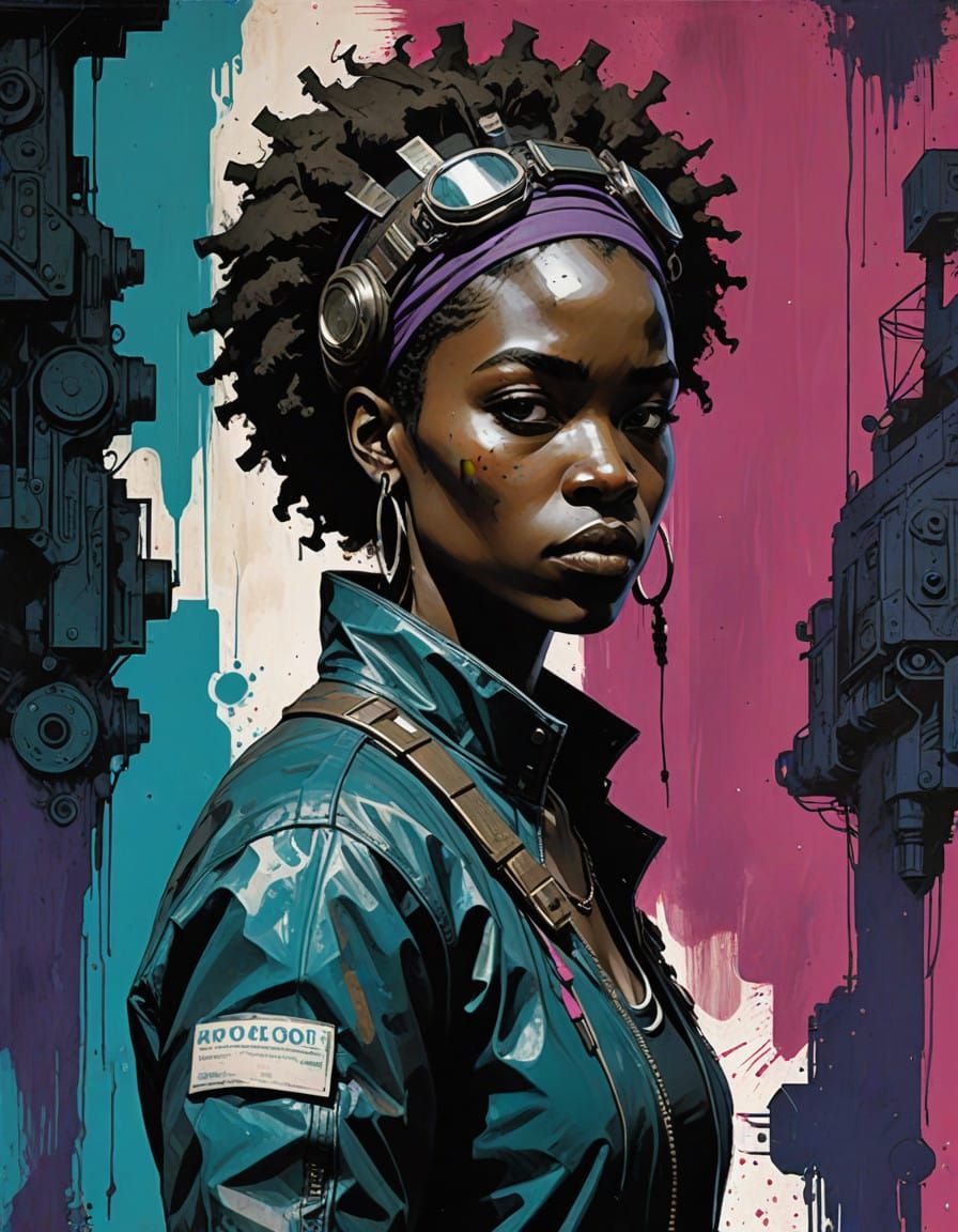 Afro-Futuristic Warrior Queen in Gritty Post-Industrial Land...