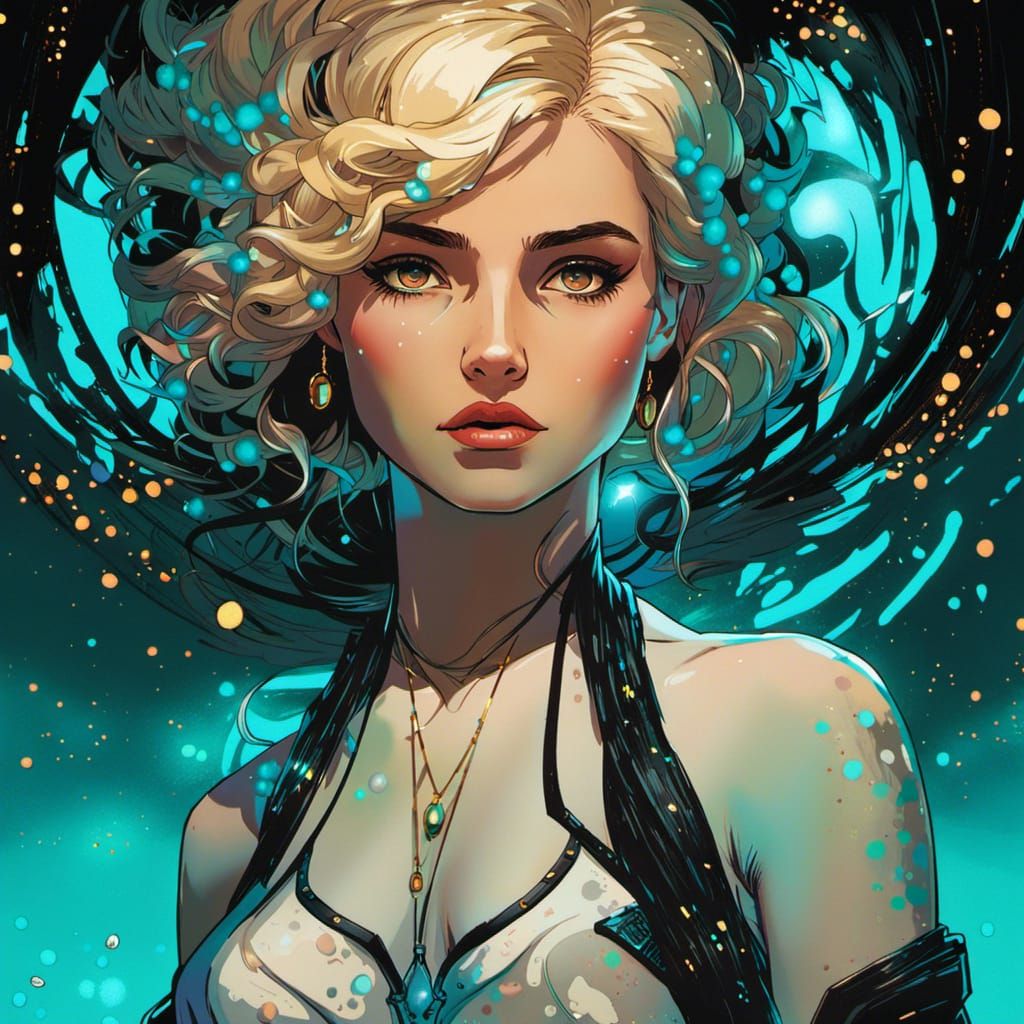 Cyberpunk Girl Portrait with Aqua Particles