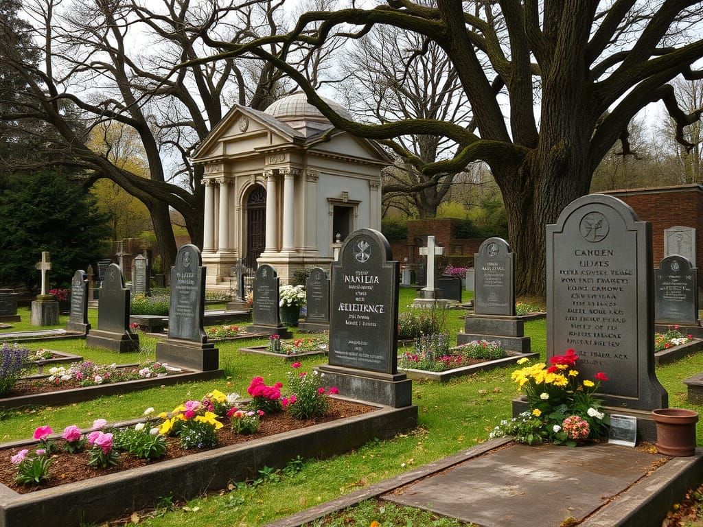 Serene Old Graveyard With Tombstones and Mausoleum