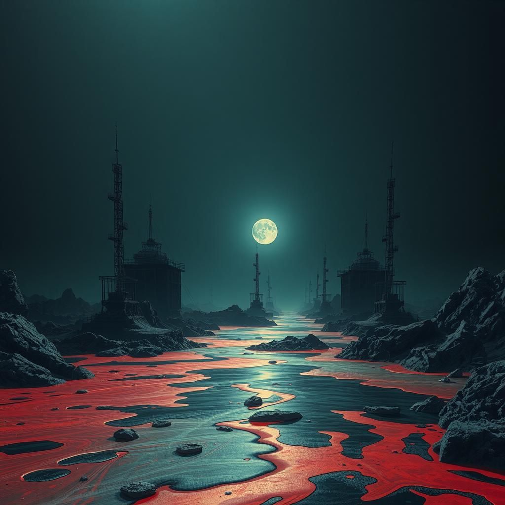 Surreal Blues Techno Fusion in Matte Painting