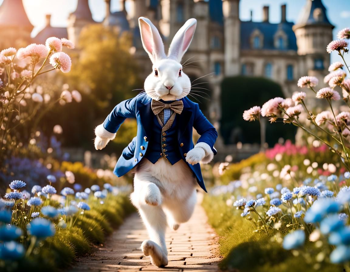 Alice in Wonderland's White Rabbit in a Surreal Panorama