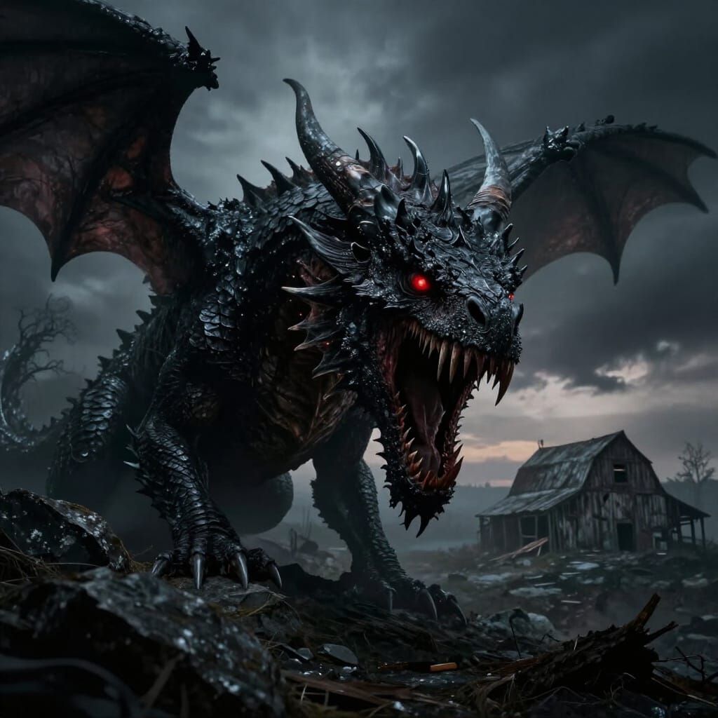 Terrifying Dragon Emerges from Hillside in Ominous Concept A...