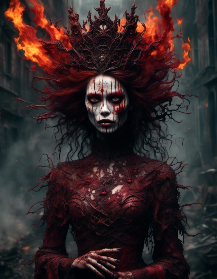 <lora:polav1:1.0>
<lora:Psychedelic Horror:1.0> "Crimson Queen of Inferno, rusted demonic <Crown:1.2> acid,<face:1.3> bu...