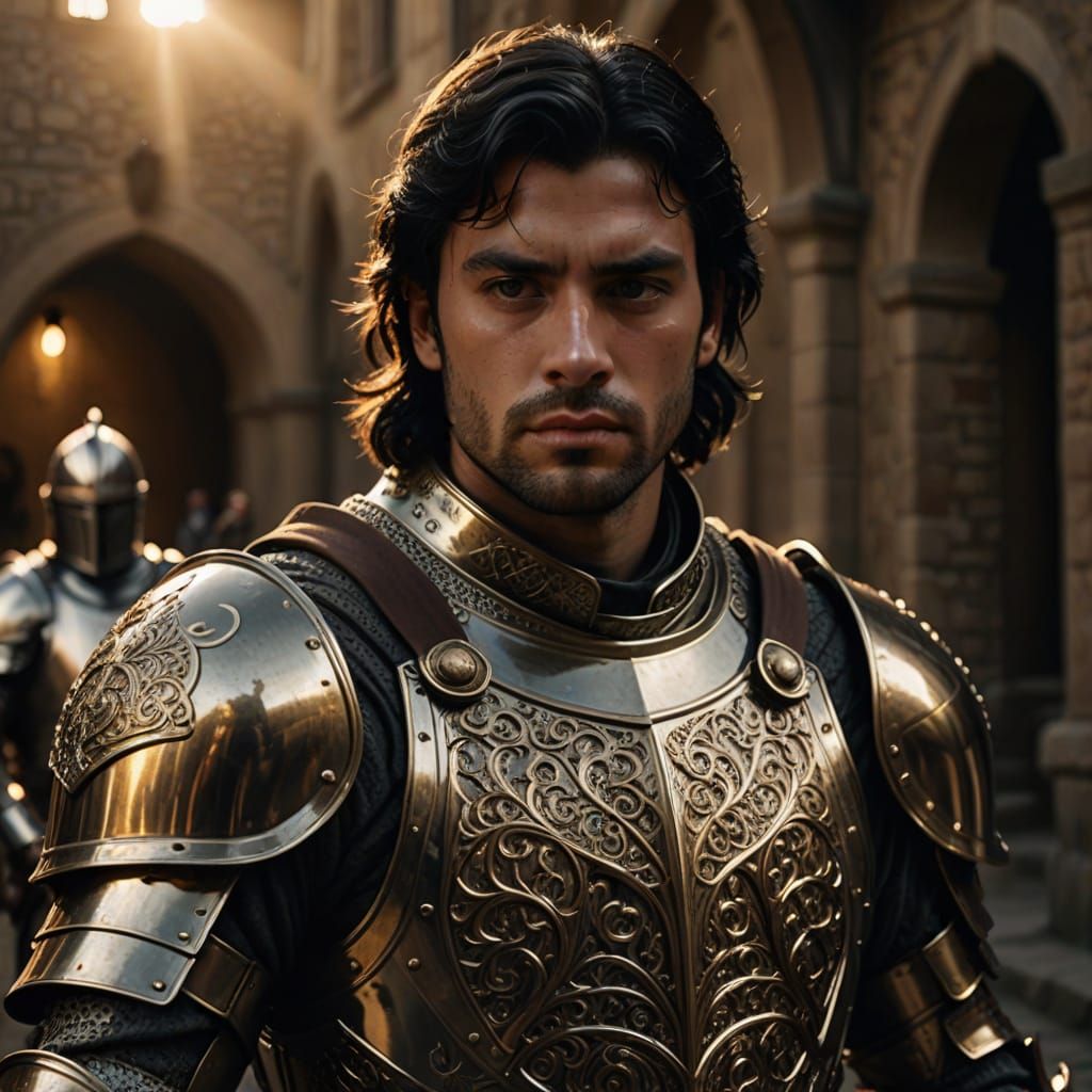 Knight in Shining Armor Portrait in Golden Light