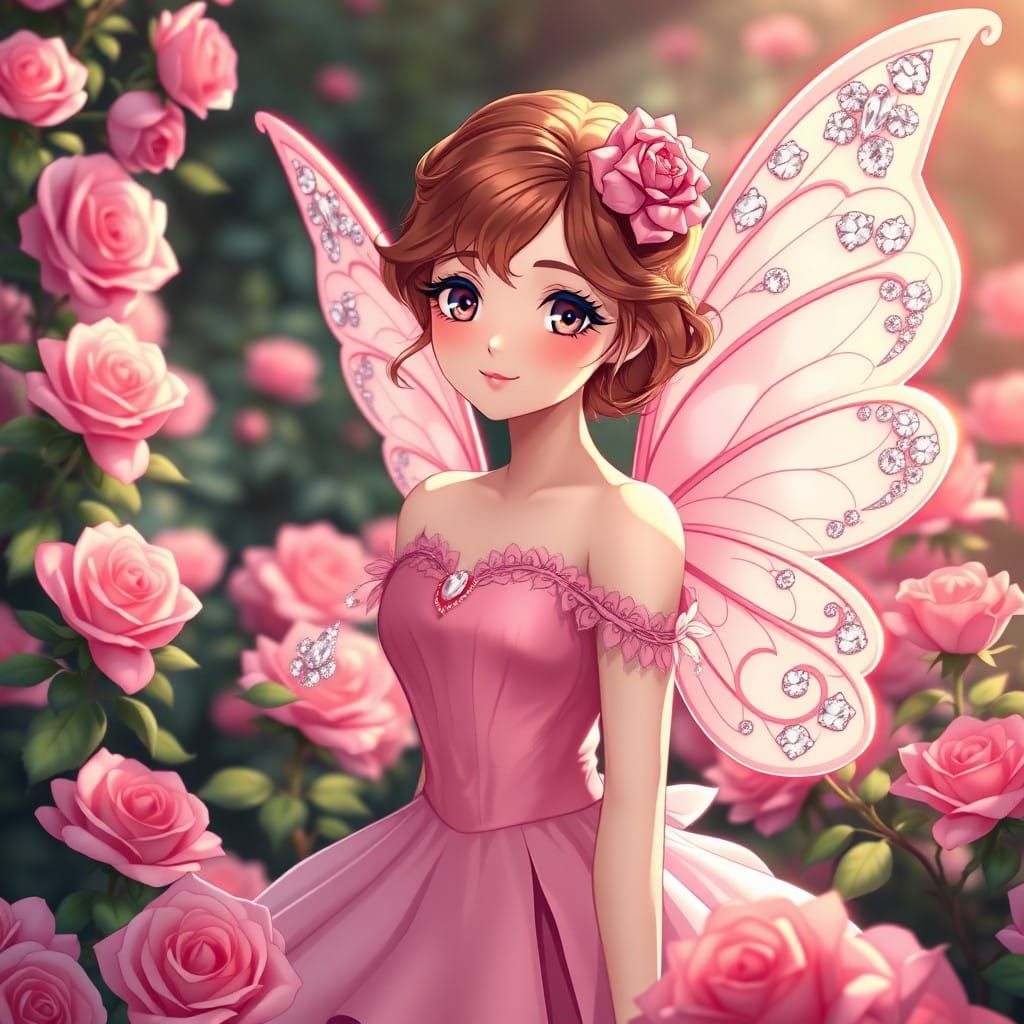 Gentle Fairy in a Vibrant Rose Garden