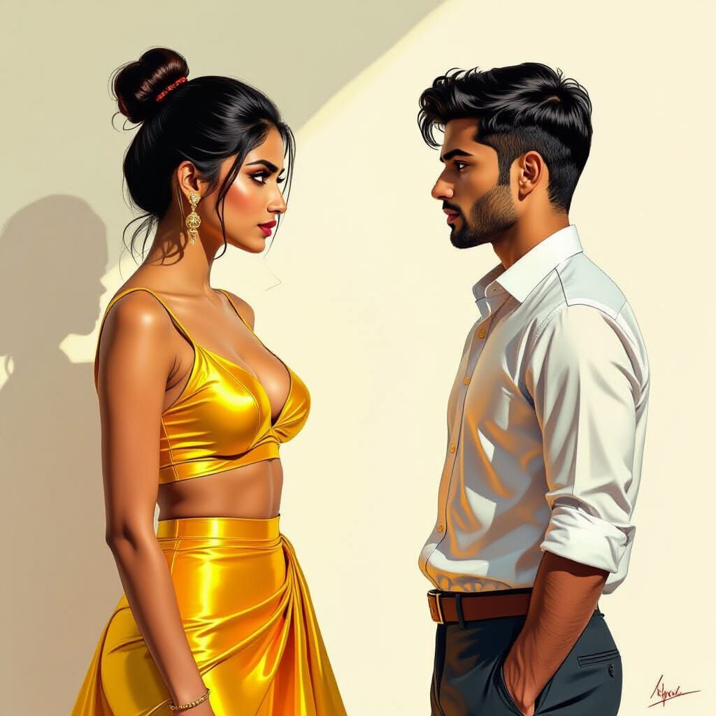 Stunning Indian Woman in Yellow Mini-Skirt, Hyperrealistic D...