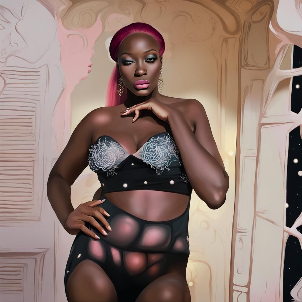 Pink Haired Woman in a Surreal Klimt Inspired Room