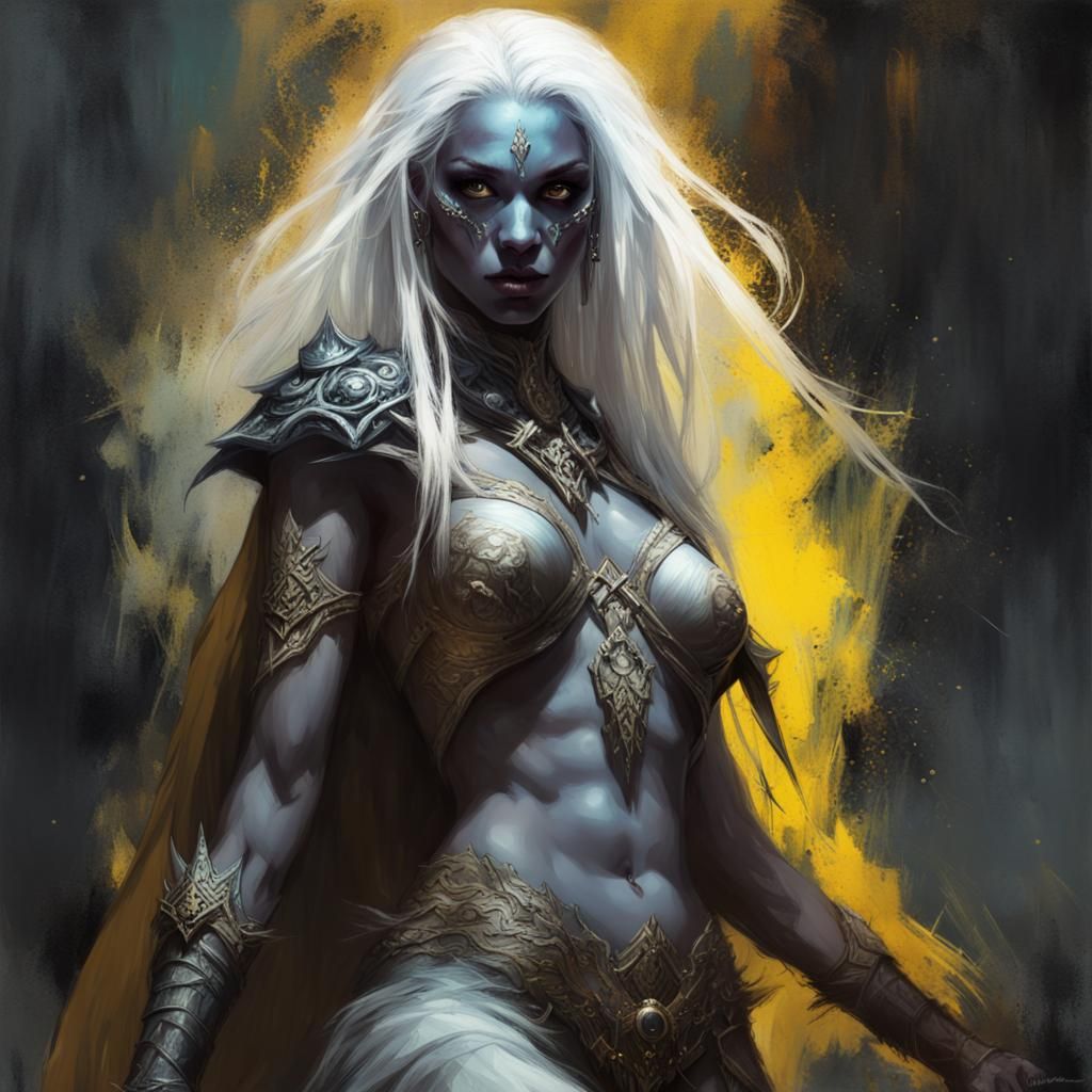 Drow High Priestess in Fantasy Splash Art Style