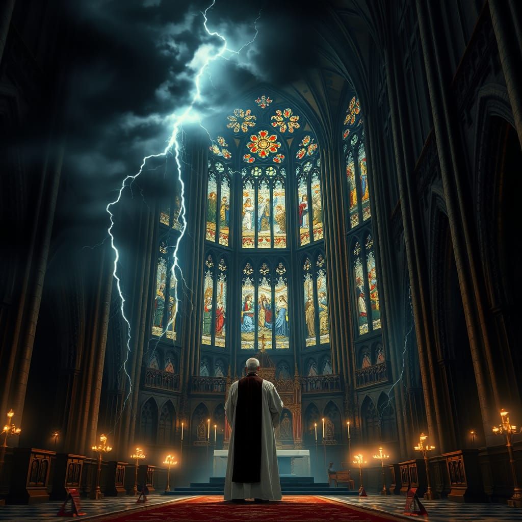 Thunderstorm Rages Inside Gothic Cathedral
