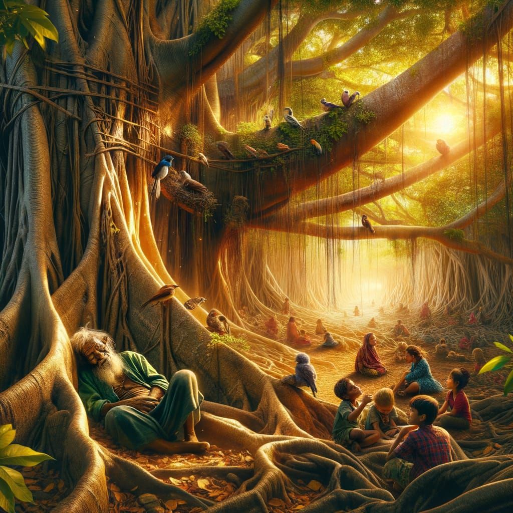 Vibrant Banyan Tree Sanctuary in Hyperrealistic Detail