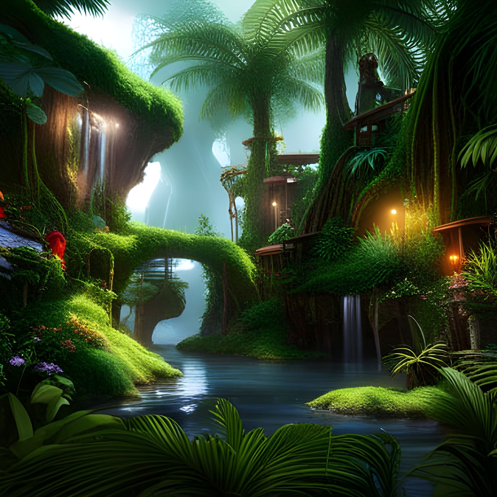 Lush Rainforest: Detailed Matte Painting in 8K