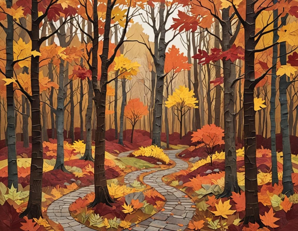 Vibrant Autumn Landscape Paper Collage