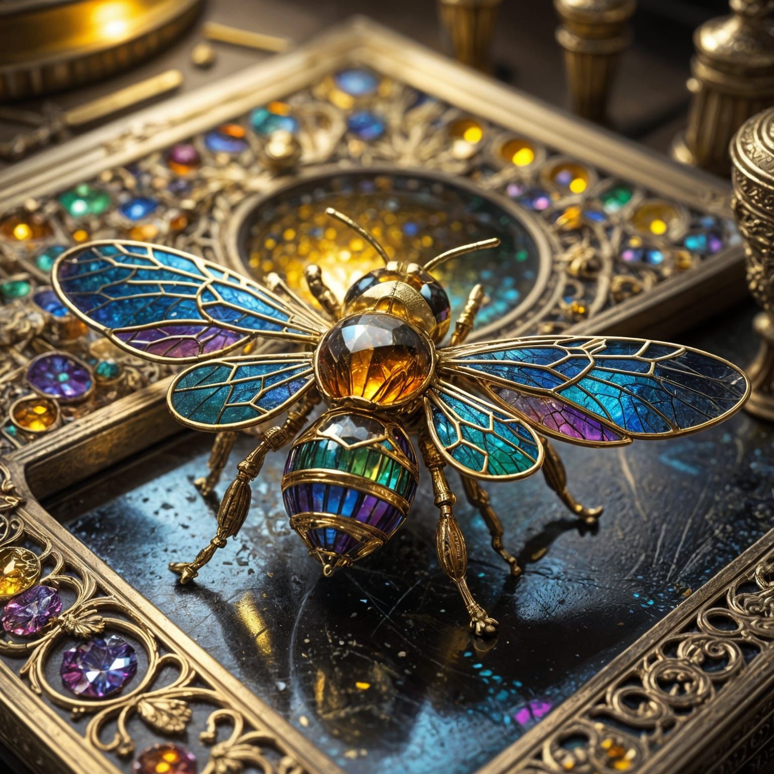 Elegant Gold and Glass Insect Art