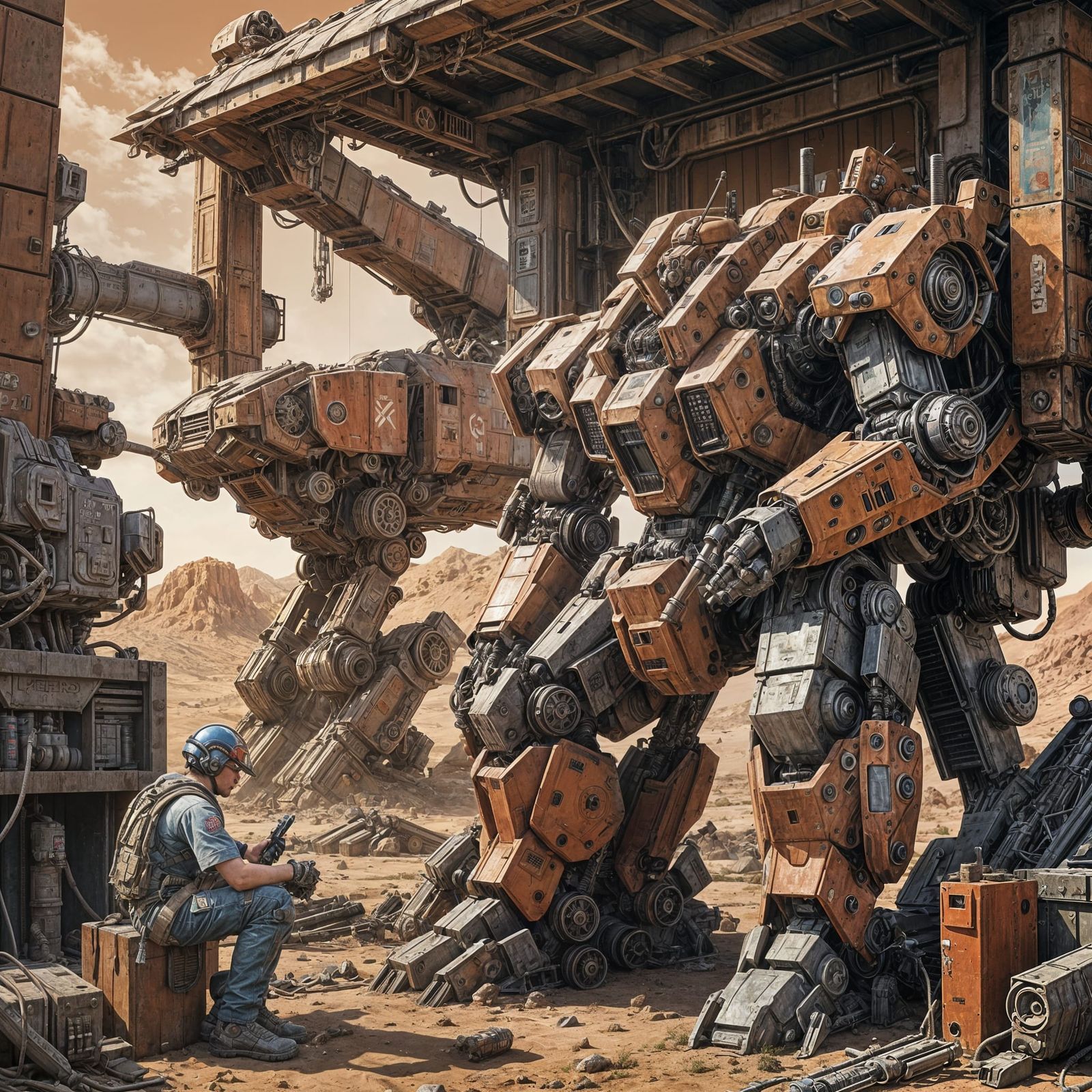 Gigantic Mecha Rests Amidst a Desolate Red Planet War Zone