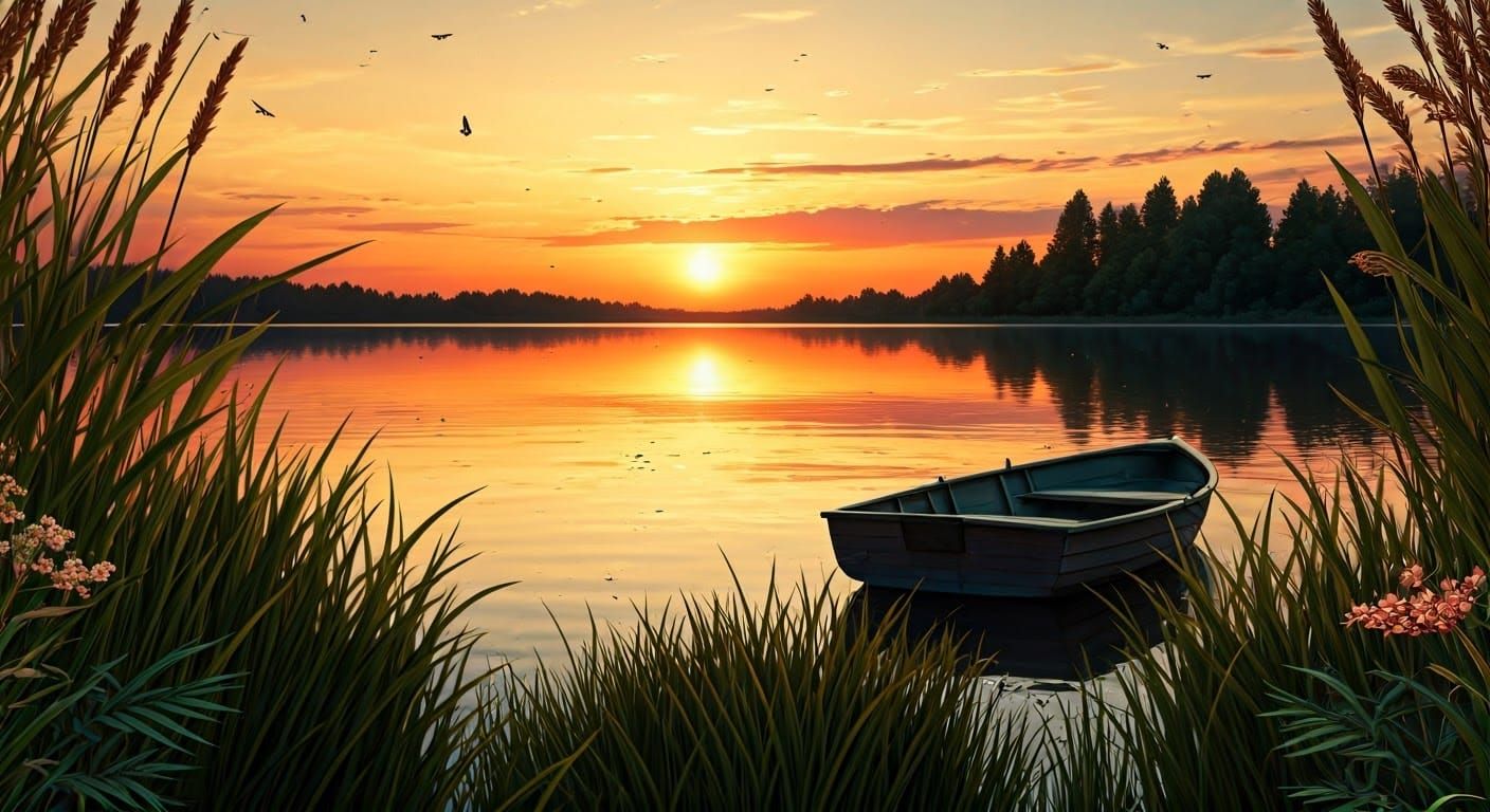 Lake Sunset in 8K Collage with Rich Colors