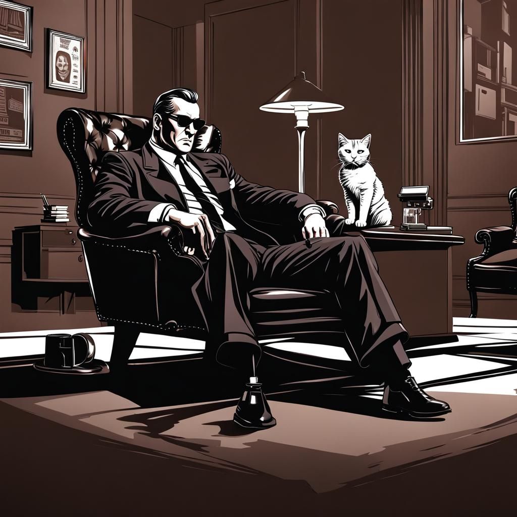 Mafia Boss With Cat in Office Chair