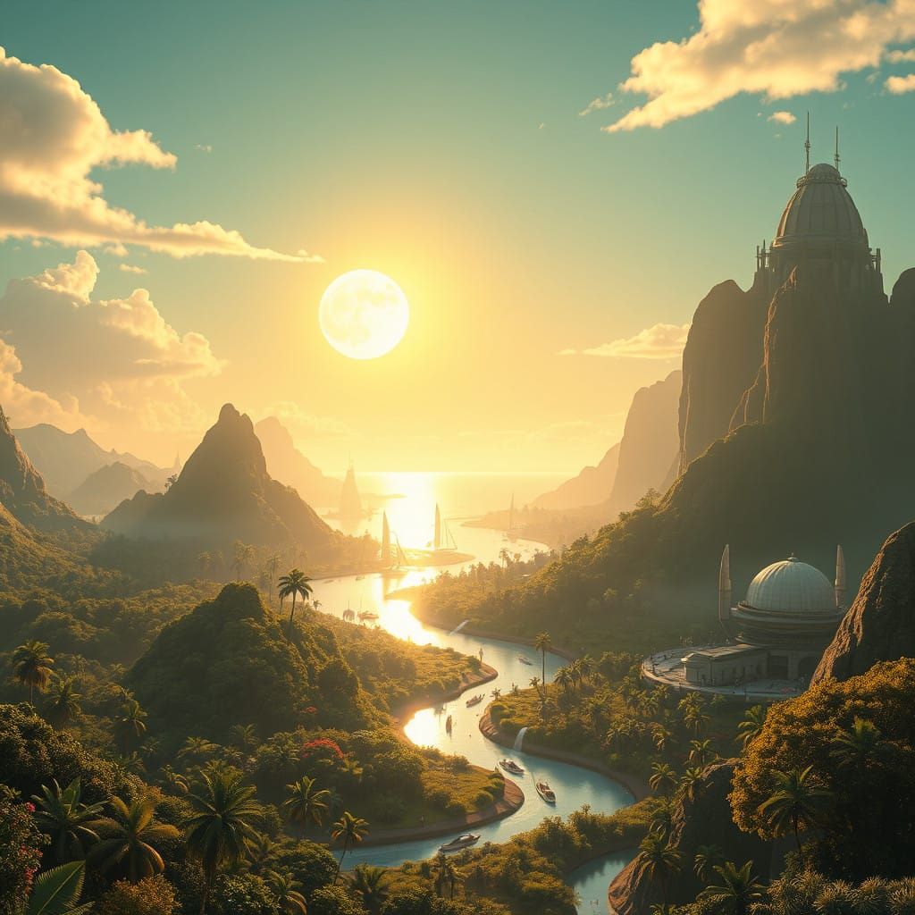 Surreal Tropical Utopia on Tatooine under Golden Twin Suns