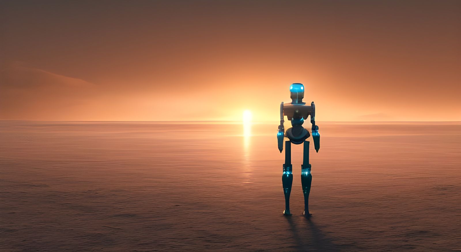 Cyborg Walks on Sunset Beach: Hyperrealistic Concept Art