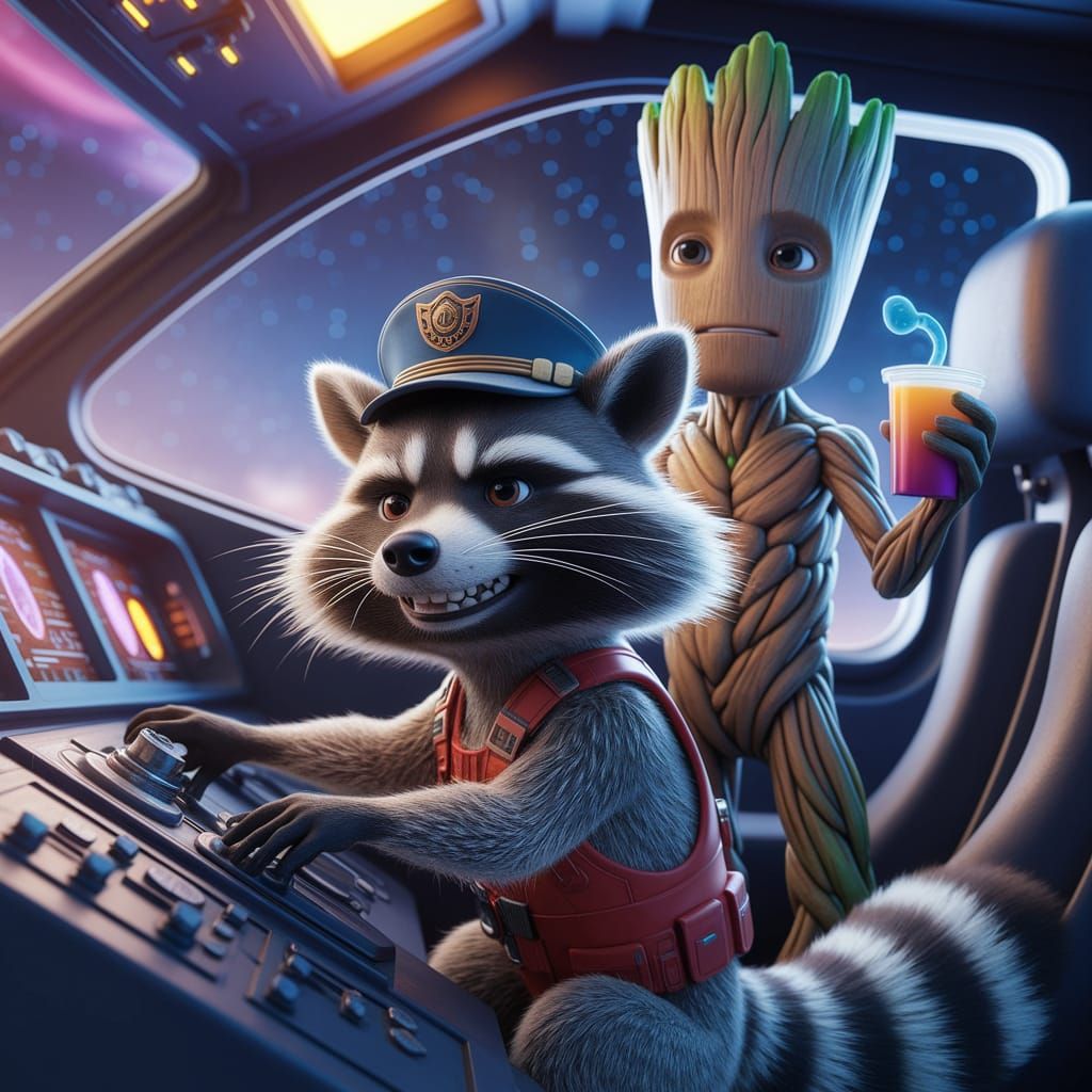 Guardians of the Galaxy Ship Cockpit Scene in Vibrant Comput...