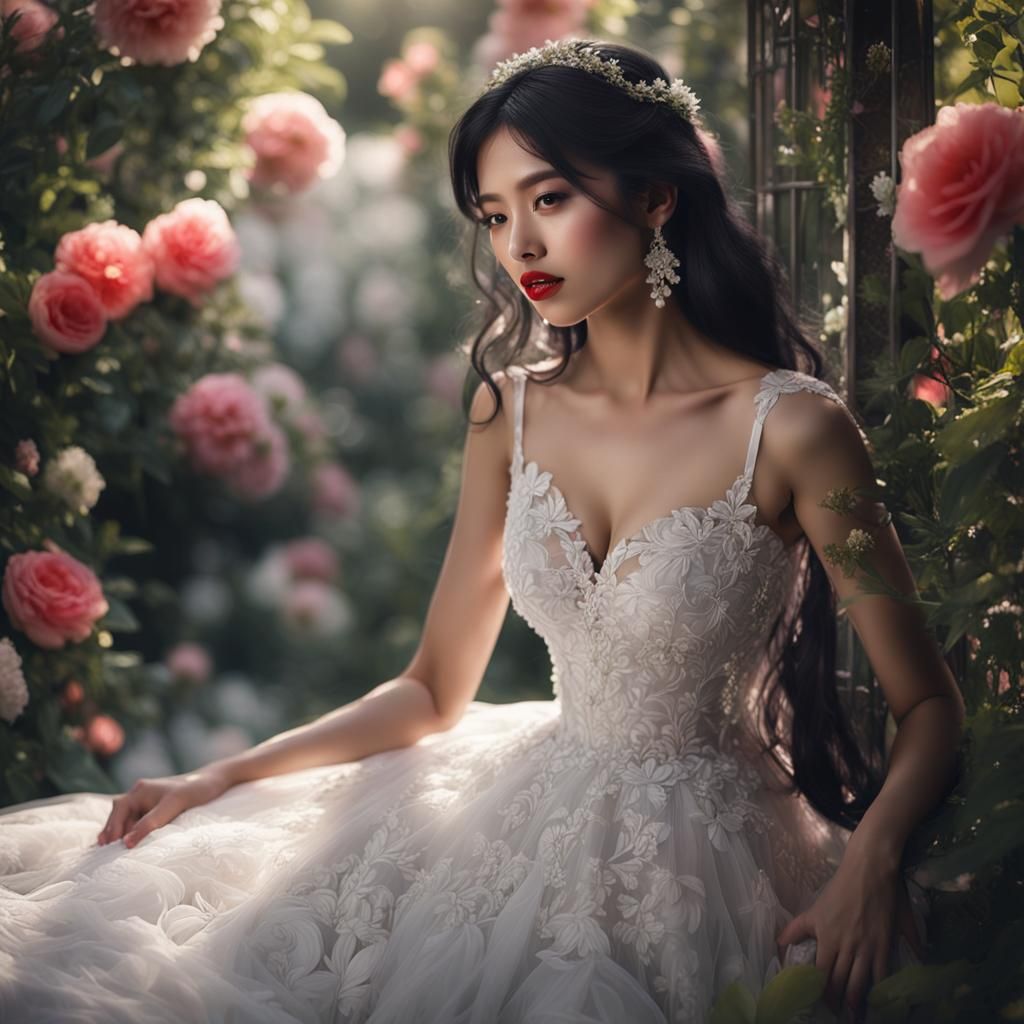 Elegant Bride in White Wedding Dress