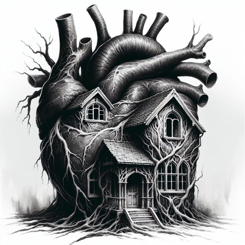 Heart House in Watercolor Style