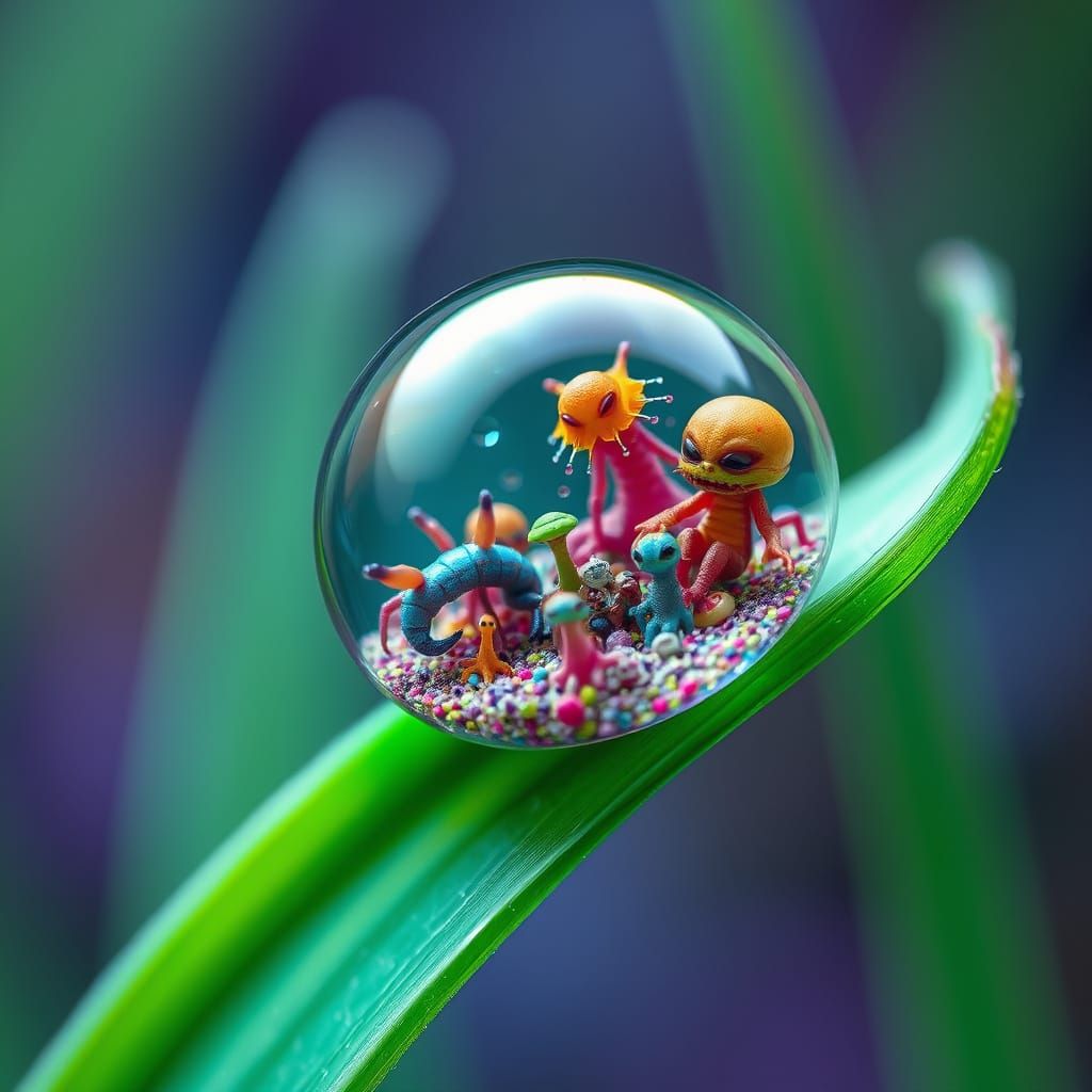 Hidden World Inside Dewdrop: Psychedelic Biological Illustra...
