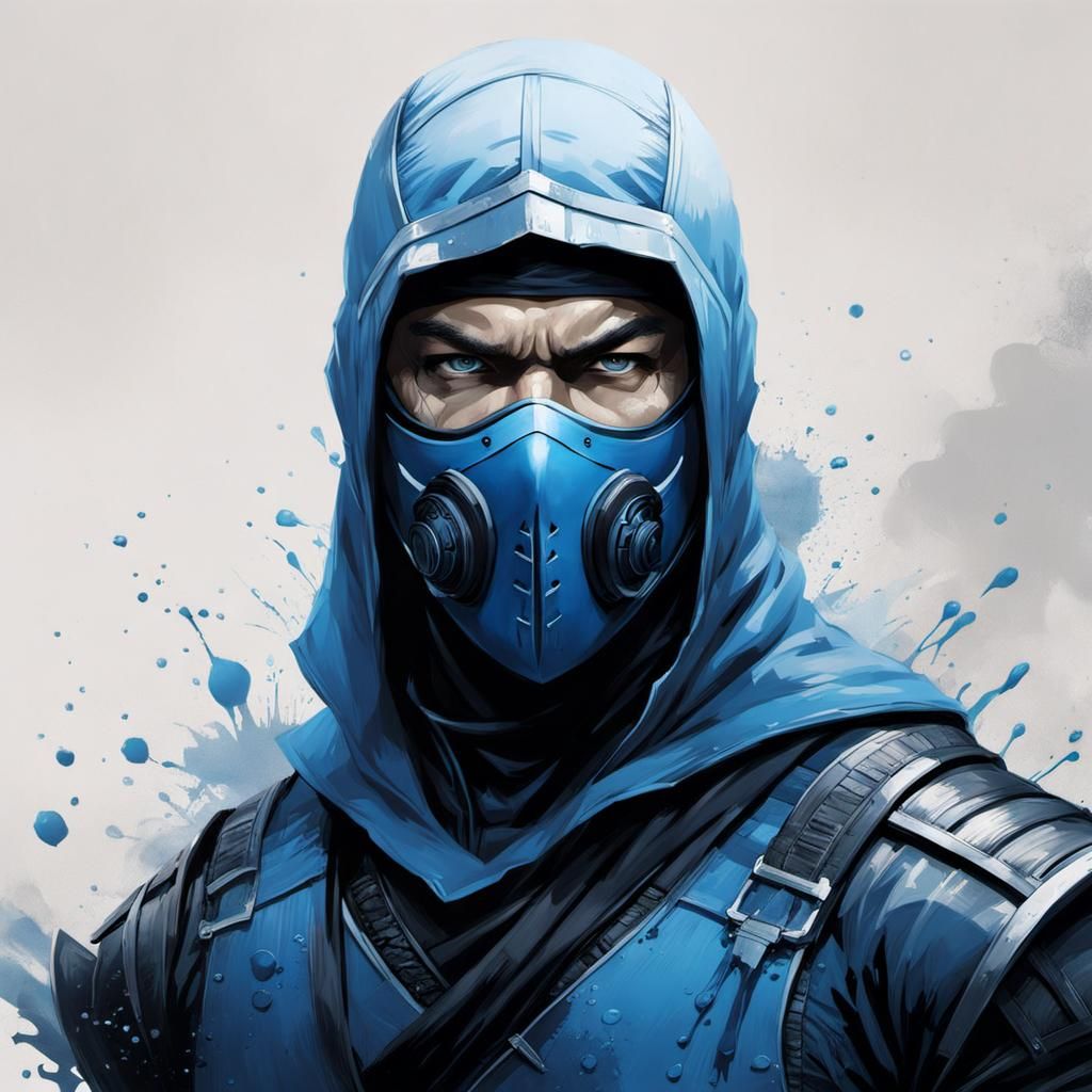 Sub Zero Ninja Portrait in Splash Art Style