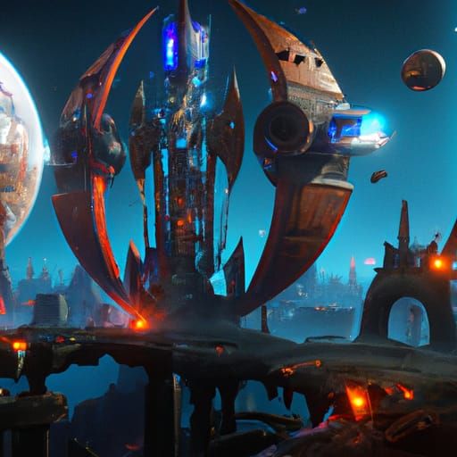 Epic Space War Scene in Detailed Matte Painting