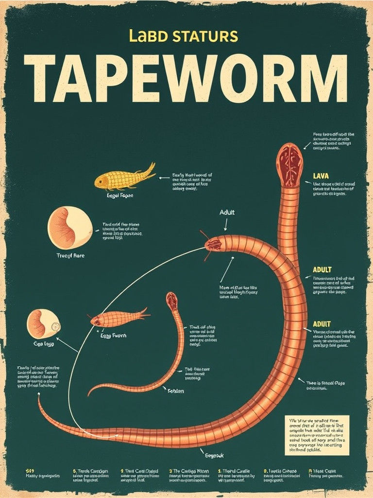 Tapeworm Life Cycle: Vintage Educational Illustration